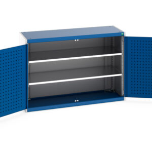 Lockable Metal Storage Cabinet with 2 Shelves - Cubio Cupboard Storage with Perfo Doors And 2 Shelves. WxDxH: 1300X525X900mm Ral 7035/5010 _SKU-40014066.11V