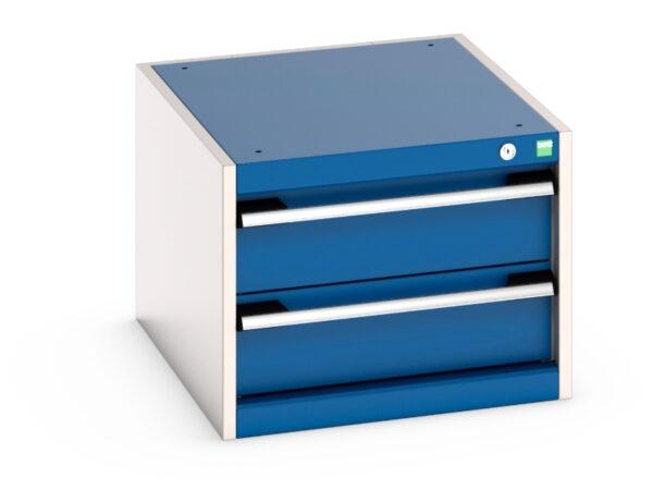 525mm Heavy Duty Drawer Storage Cabinet - Cubio Drawer Storage Cabinet with 2 Drawers. WxDxH: 525X650X400mm Ral 7035/5010 _SKU-40018005.11V