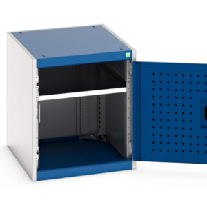 600mm High Metal Workshop Cupboard Storage - Cubio Cupboard Storage with Perfo Door. WxDxH: 525X650X600mm Ral 7035/5010 _SKU-40018110.11V