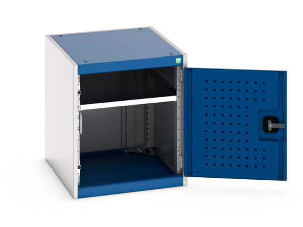 600mm High Metal Workshop Cupboard Storage - Cubio Cupboard Storage with Perfo Door. WxDxH: 525X650X600mm Ral 7035/5010 _SKU-40018110.11V