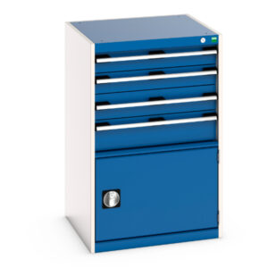 Cubio Drawer Storage Cabinet with 4 Drawers - with Door. WxDxH: 650X650X1000mm Ral 7035/5010 _SKU-40019055.11V