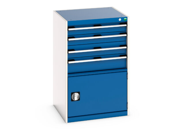Cubio Drawer Storage Cabinet with 4 Drawers - with Door. WxDxH: 650X650X1000mm Ral 7035/5010 _SKU-40019055.11V
