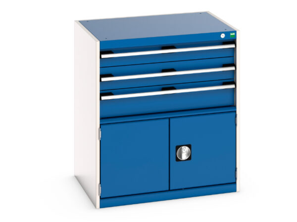 3 Drawer Industrial Storage Cabinet with Door - Door Storage Cabinet with 3 Drawers / Door. WxDxH: 800X650X900mm Ral 7035/5010 _SKU-40020033.11V