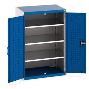 Cubio Cupboard Storage with Perfo Doors And 3 Shelves. WxDxH: 800X650X1200mm Ral 7035/5010 _SKU-40020112.11V