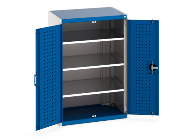 Cubio Cupboard Storage with Perfo Doors And 3 Shelves. WxDxH: 800X650X1200mm Ral 7035/5010 _SKU-40020112.11V