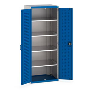 4 Shelve Industrial Metal Storage Cabinet - Cubio Cupboard Storage with Perfo Doors And 4 Shelves. WxDxH: 800X650X2000mm Ral 7035/5010 _SKU-40020117.11V