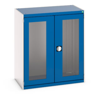 Free Standing Metal Workplace Cupboard Storage - with Window Doors. WxDxH: 1050X650X1200mm Ral 7035/5010 _SKU-40021069.11V