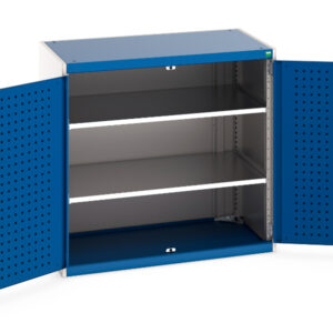 Metal Storage Cabinet with Tool Storage - Cubio Cupboard Storage with Perfo Doors And 2 Shelves. WxDxH: 1050X650X1000mm Ral 7035/5010 _SKU-40021095.11V