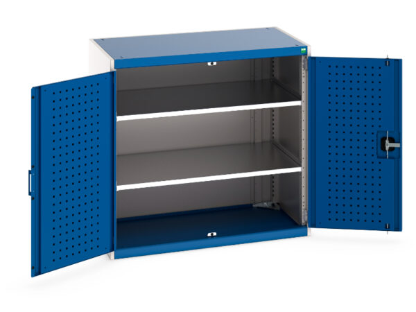 Metal Storage Cabinet with Tool Storage - Cubio Cupboard Storage with Perfo Doors And 2 Shelves. WxDxH: 1050X650X1000mm Ral 7035/5010 _SKU-40021095.11V
