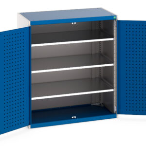 Cubio Cupboard Storage with Perfo Doors And 3 Shelves. WxDxH: 1050X650X1200mm Ral 7035/5010 _SKU-40021096.11V