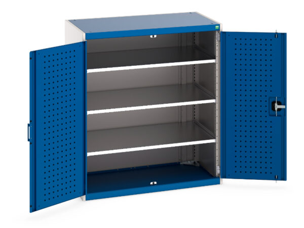 Cubio Cupboard Storage with Perfo Doors And 3 Shelves. WxDxH: 1050X650X1200mm Ral 7035/5010 _SKU-40021096.11V