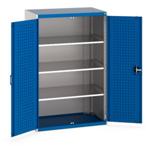 Cubio Cupboard Storage with Perfo Doors And 3 Shelves. WxDxH: 1050X650X1600mm Ral 7035/5010 _SKU-40021098.11V