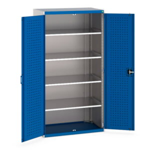 Industrial Metal Storage Cabinet Pegboard Perfo Doors - Cubio Cupboard Storage with Perfo Doors And 4 Shelves. WxDxH: 1050X650X2000mm Ral 7035/5010 _SKU-40021101.11V