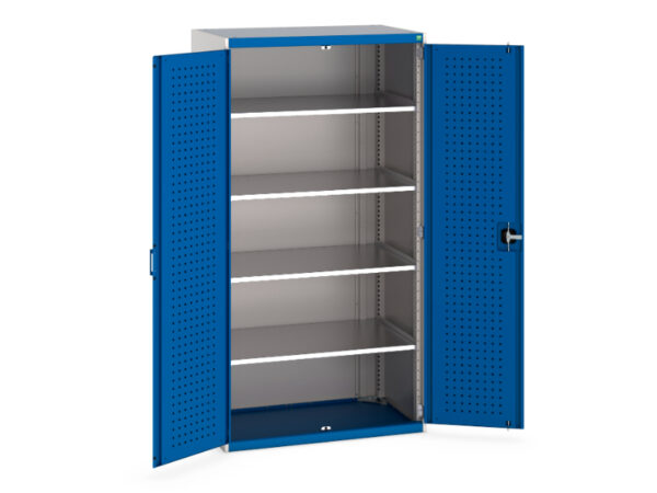 Industrial Metal Storage Cabinet Pegboard Perfo Doors - Cubio Cupboard Storage with Perfo Doors And 4 Shelves. WxDxH: 1050X650X2000mm Ral 7035/5010 _SKU-40021101.11V