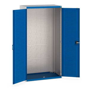 Metal Workshop Cupboard Storages - Cubio Cupboard Storage with Perfo Doors, Full Perfo Backpanel. WxDxH: 1050X650X2000mm Ral 7035/5010 _SKU-40021102.11V