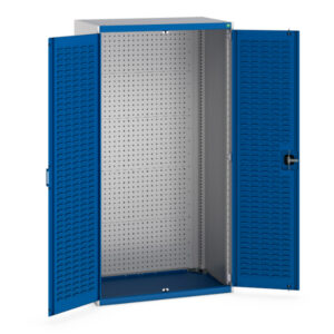 Warehouse And Factory Cupboard Storages - Cubio Cupboard Storage with Louvre Doors, Full Perfo Backpanel. WxDxH: 1050X650X2000mm Ral 7035/5010 _SKU-40021127.11V