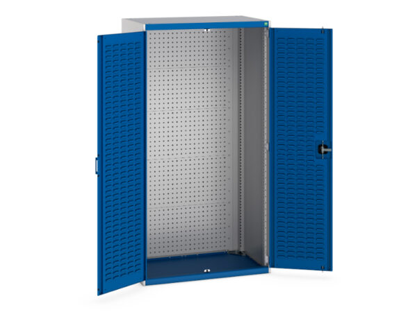 Warehouse And Factory Cupboard Storages - Cubio Cupboard Storage with Louvre Doors, Full Perfo Backpanel. WxDxH: 1050X650X2000mm Ral 7035/5010 _SKU-40021127.11V