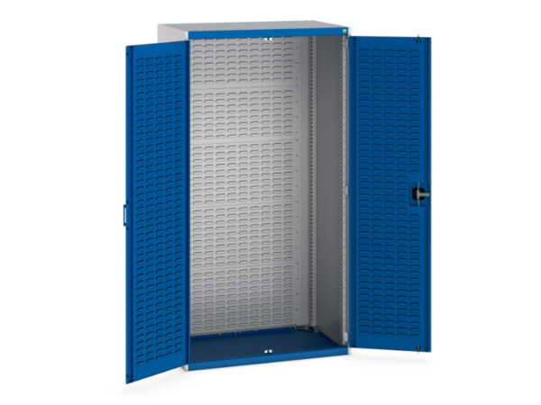 Workplace Cupboard Storages - Cubio Cupboard Storage with Louvre Doors, Full Louvre Backpanel. WxDxH: 1050X650X2000mm Ral 7035/5010 _SKU-40021128.11V