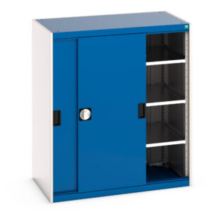 Bott Storage Cabinet Sliding Doors - Cubio Cupboard Storage with Sliding Doors, And 3 Shelves. WxDxH: 1050X650X1200mm Ral 7035/5010 _SKU-40021139.11V