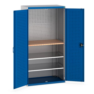 Bott Tool Storage - Cubio Cupboard Storage Perfo Doors Mini Workshop, 2 Shelves. WxDxH: 1050X650X2000mm Ral 7035/5010 _SKU-40021163.11V