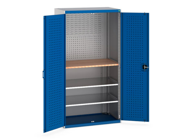 Bott Tool Storage - Cubio Cupboard Storage Perfo Doors Mini Workshop, 2 Shelves. WxDxH: 1050X650X2000mm Ral 7035/5010 _SKU-40021163.11V