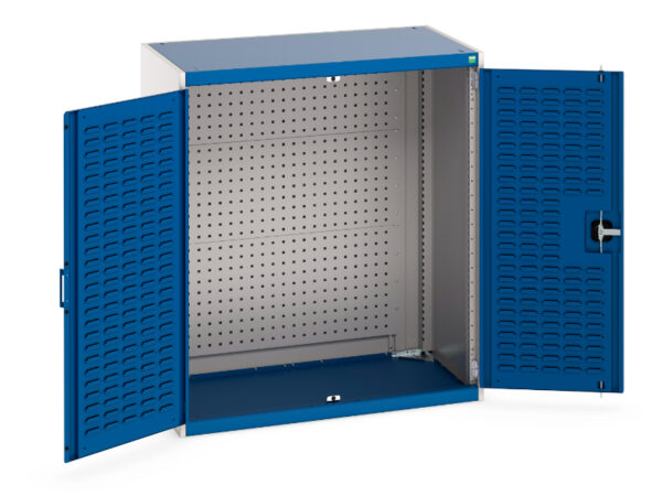 Heavy Duty Steel Storage Cabinet - Cubio Cupboard Storage with Louvre Doors, Full Perfo Backpanel. WxDxH: 1050X650X1200mm Ral 7035/5010 _SKU-40021198.11V