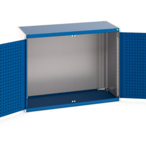 Cupboard Storage with Tool Pegboard Doors - Cubio Cupboard Storage with Perfo Doors. WxDxH: 1300X650X1000mm Ral 7035/5010 _SKU-40022013.11V