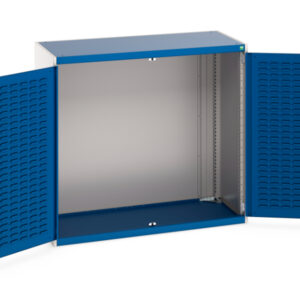 Blue Metal Industrial Storage Cabinet - Cubio Cupboard Storage with Louvre Doors. WxDxH: 1300X650X1200mm Ral 7035/5010 _SKU-40022016.11V