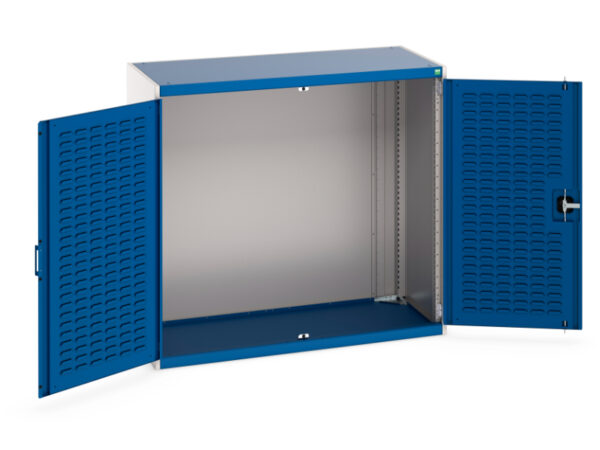 Blue Metal Industrial Storage Cabinet - Cubio Cupboard Storage with Louvre Doors. WxDxH: 1300X650X1200mm Ral 7035/5010 _SKU-40022016.11V
