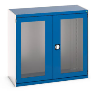 Double Window Metal Cupboard Storage - Cubio Cupboard Storage with Window Doors. WxDxH: 1300X650X1200mm Ral 7035/5010 _SKU-40022021.11V