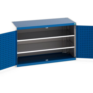 Cubio Cupboard Storage with Perfo Doors And 2 Shelves. WxDxH: 1300X650X800mm Ral 7035/5010 _SKU-40022046.11V