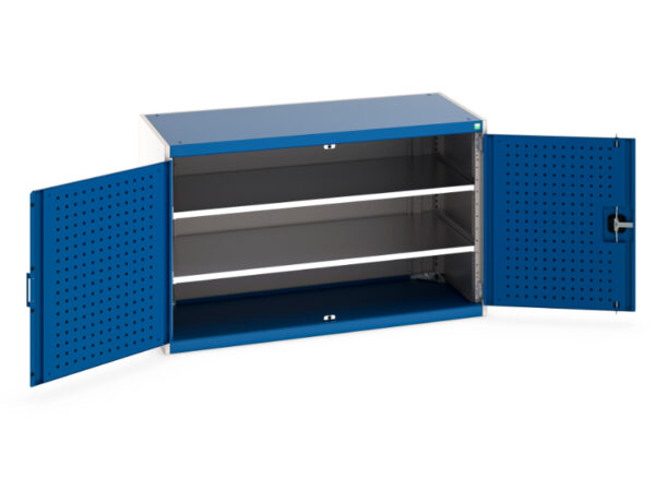 Cubio Cupboard Storage with Perfo Doors And 2 Shelves. WxDxH: 1300X650X800mm Ral 7035/5010 _SKU-40022046.11V