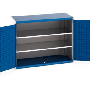 Cubio Cupboard Storage with Perfo Doors And 2 Shelves. WxDxH: 1300X650X1000mm Ral 7035/5010 _SKU-40022047.11V
