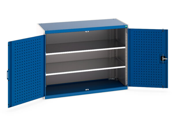 Cubio Cupboard Storage with Perfo Doors And 2 Shelves. WxDxH: 1300X650X1000mm Ral 7035/5010 _SKU-40022047.11V