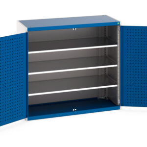 Cubio Cupboard Storage with Perfo Doors And 3 Shelves. WxDxH: 1300X650X1200mm Ral 7035/5010 _SKU-40022048.11V