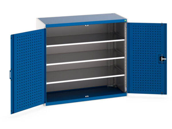 Cubio Cupboard Storage with Perfo Doors And 3 Shelves. WxDxH: 1300X650X1200mm Ral 7035/5010 _SKU-40022048.11V