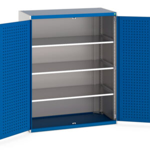 3 Shelve Industrial Metal Storage Cabinet - Cubio Cupboard Storage with Perfo Doors And 3 Shelves. WxDxH: 1300X650X1600mm Ral 7035/5010 _SKU-40022050.11V