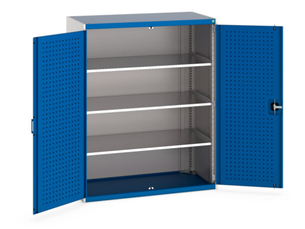 3 Shelve Industrial Metal Storage Cabinet - Cubio Cupboard Storage with Perfo Doors And 3 Shelves. WxDxH: 1300X650X1600mm Ral 7035/5010 _SKU-40022050.11V