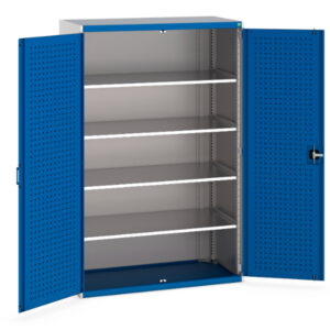 Workshop Storage Cupboard Storage with Perfo Doors - Cubio Cupboard Storage with Perfo Doors And 4 Shelves. WxDxH: 1300X650X2000mm Ral 7035/5010 _SKU-40022053.11V