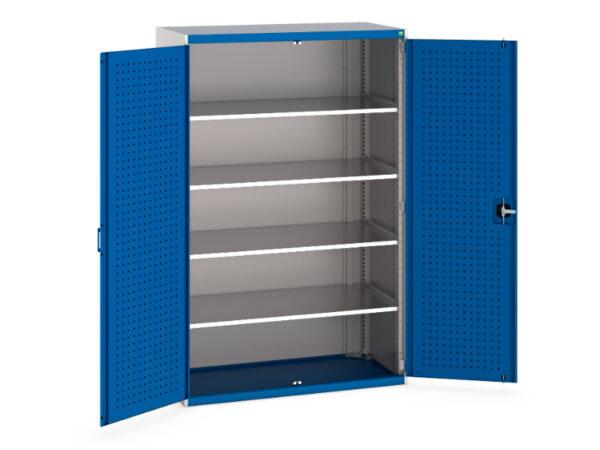 Workshop Storage Cupboard Storage with Perfo Doors - Cubio Cupboard Storage with Perfo Doors And 4 Shelves. WxDxH: 1300X650X2000mm Ral 7035/5010 _SKU-40022053.11V