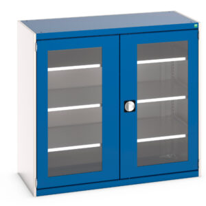 Industrial Storage Storage Cabinet with Windows - Cubio Cupboard Storage with Window Doors And 3 Shelves. WxDxH: 1300X650X1200mm Ral 7035/5010 _SKU-40022058.11V