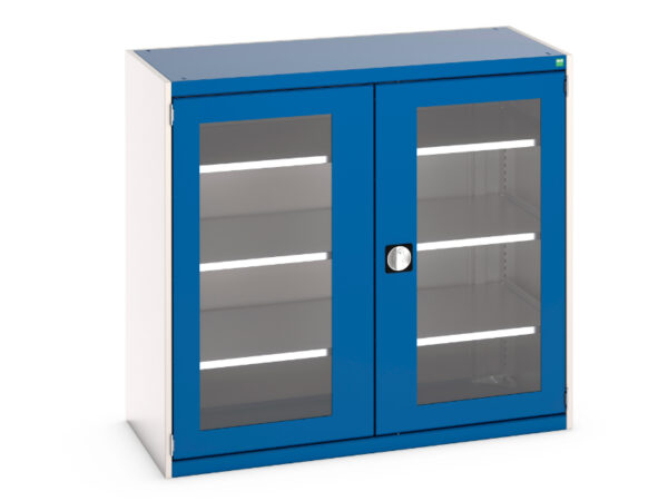 Industrial Storage Storage Cabinet with Windows - Cubio Cupboard Storage with Window Doors And 3 Shelves. WxDxH: 1300X650X1200mm Ral 7035/5010 _SKU-40022058.11V