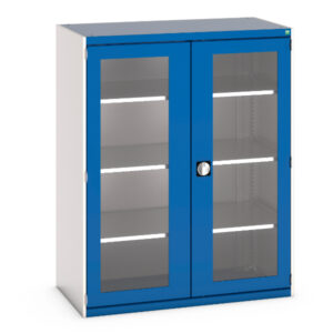 Window Door Steel Cupboard Storage - Cubio Cupboard Storage with Window Doors And 3 Shelves. WxDxH: 1300X650X1600mm Ral 7035/5010 _SKU-40022059.11V