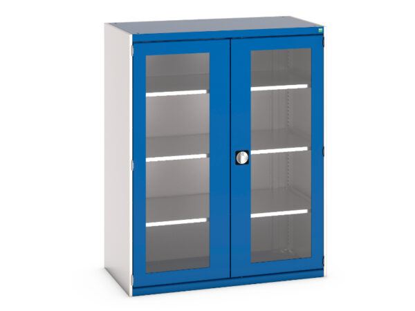 Window Door Steel Cupboard Storage - Cubio Cupboard Storage with Window Doors And 3 Shelves. WxDxH: 1300X650X1600mm Ral 7035/5010 _SKU-40022059.11V