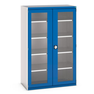 Industrial Cupboard Storage with Windows - Cubio Cupboard Storage with Window Doors And 4 Shelves. WxDxH: 1300X650X2000mm Ral 7035/5010 _SKU-40022060.11V