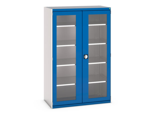 Industrial Cupboard Storage with Windows - Cubio Cupboard Storage with Window Doors And 4 Shelves. WxDxH: 1300X650X2000mm Ral 7035/5010 _SKU-40022060.11V