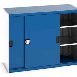 Industrial Metal Storage Cabinet Sliding Doors - Cubio Cupboard Storage with Sliding Doors And 2 Shelves. WxDxH: 1300X650X1000mm Ral 7035/5010 _SKU-40022062.11V