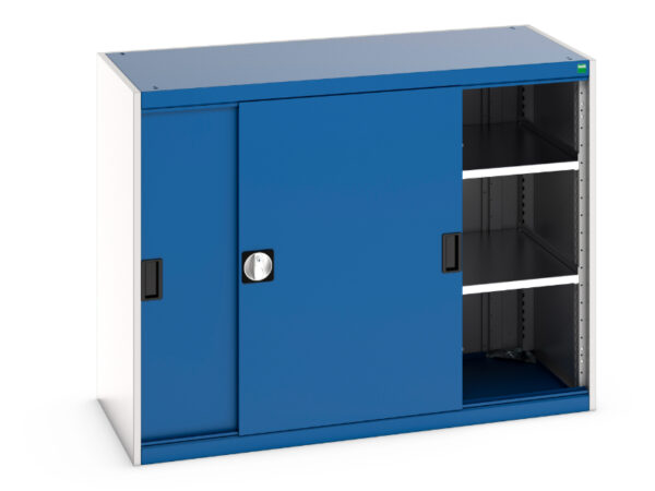 Industrial Metal Storage Cabinet Sliding Doors - Cubio Cupboard Storage with Sliding Doors And 2 Shelves. WxDxH: 1300X650X1000mm Ral 7035/5010 _SKU-40022062.11V