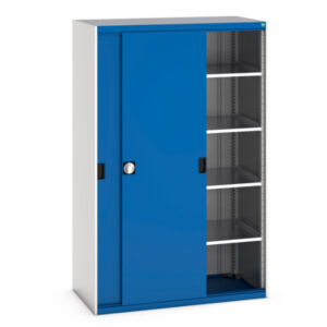 Cubio Cupboard Storage with Sliding Doors And 4 Shelves - WxDxH: 1300X650X2000mm Ral 7035/5010 _SKU-40022065.11V