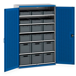 Cubio Cupboard Storage Louvre Doors 6 Shelves 18 Eurobox - WxDxH: 1300X650X2000mm Ral 7035/5010 _SKU-40022066.11V
